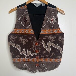Vintage Jane Ashley Wool Blend Vest Southwestern Women’s Size Medium Embroidered